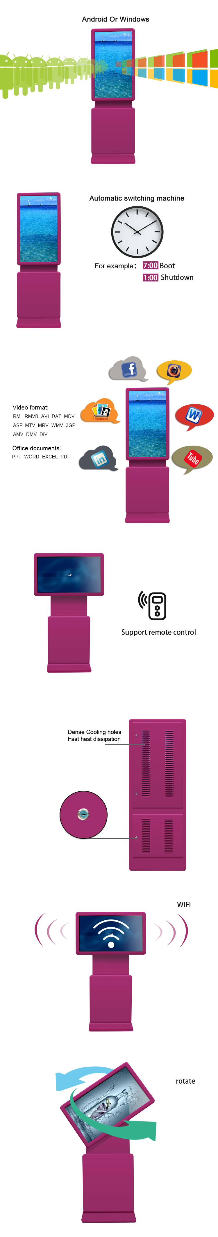 Model Number: MWE843 Rotating Stand Alone Digital Signage Advertising Display